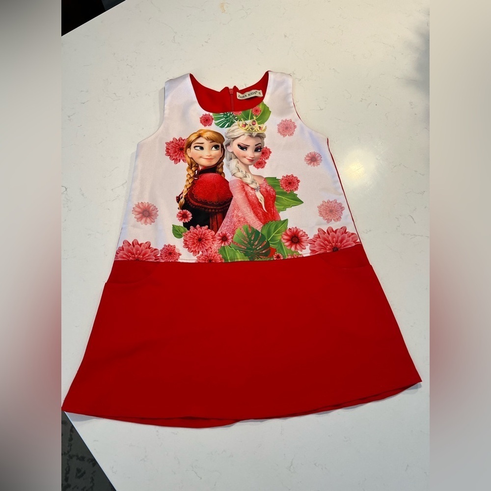 Zara Kids  Elza & Anna Disney Frozen Red Dress size 6